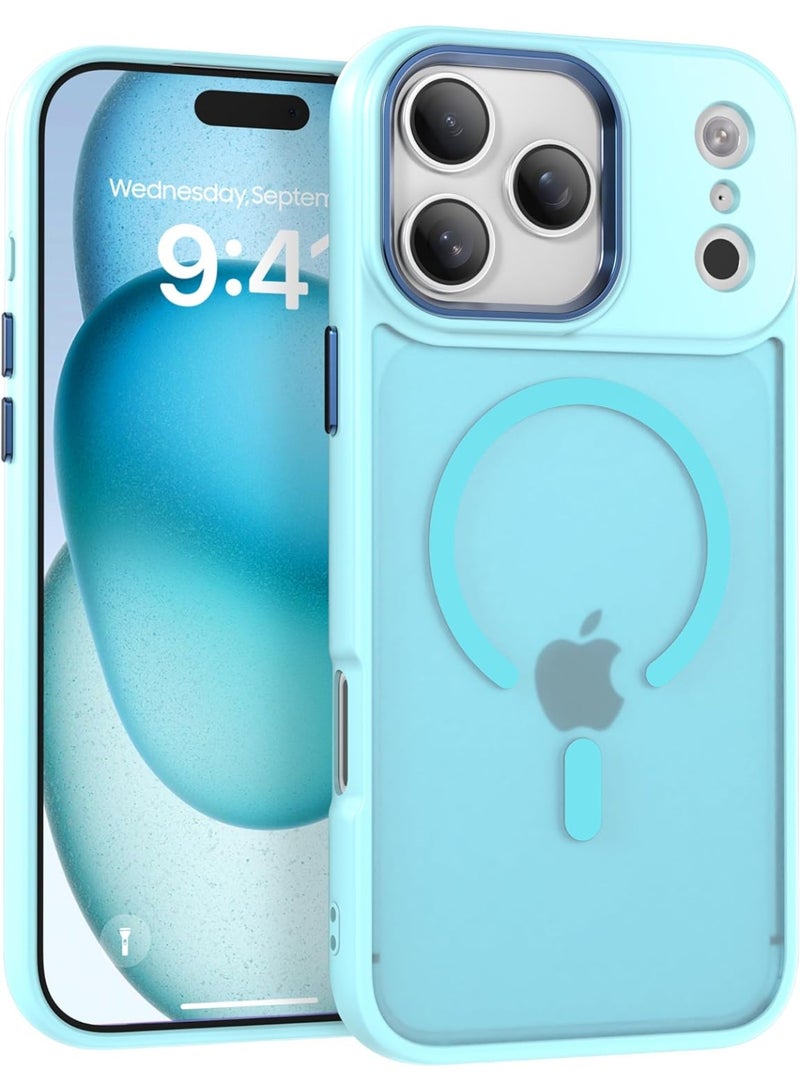 Magnetic Transparent Matte Phone Case for iPhone 17 Pro, Magsafe Shockproof Cover for Wireless Charging, (Sky Blue)